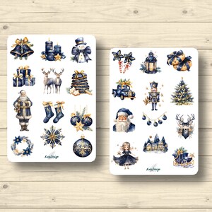 Sticker Set Weihnachten vintage dunkelblau Weihnachtabend Weihnachtsdeko, Aufkleber Planner Stickers, cute Scrapbooking Stickers