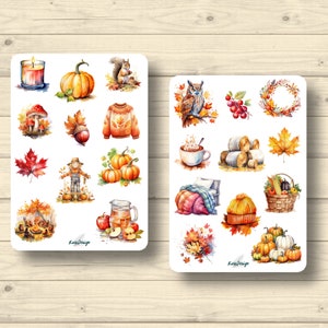 Sticker Set Herbst Kürbisse Pullover Strohballen Apfeltee Pilz Eichhörnchen, Aufkleber Planner Stickers, cute Scrapbooking Stickers