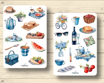 Sticker Set Picnic Nature Food Drink Outdoors Meadow Cozy Holiday Stickers Planner Stickers, Scrapbook Stickers