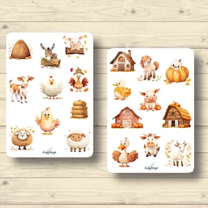 Sticker Set niedliche Farmtiere Kindersticker Kuh Schafe Strohballen Esel Schwein, Aufkleber Planner Stickers, cute Scrapbooking Stickers
