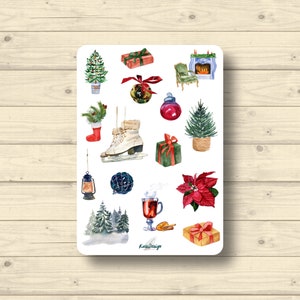 Sticker Sheet Weihnachten Schlittschuhe Tannenbaum Kamin Weihnachtsstern, Aufkleber Planner Stickers, Scrapbook Stickers