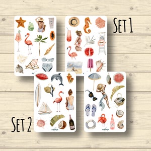 Sticker Set Strandurlaub Sommer Sonne Beachparty Meer Wasser Urlaub Cocktails, 2 Sets Aufkleber Planner Stickers, cute Scrapbooking Stickers
