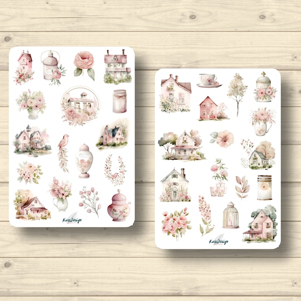 Sticker Set, Farmhouse shabby chic, Frühling, Aufkleber Planner Stickers, cute Scrapbooking Stickers