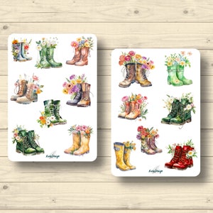 Sticker Set Stiefel mit Blumen Boots  Aufkleber Planner Stickers, Scrapbook Stickers
