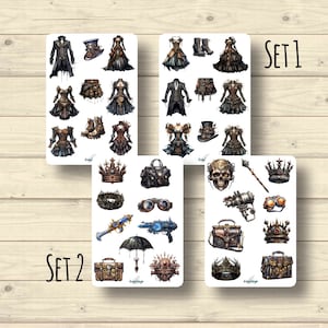 Sticker Sets Steampunk Kleidung Kostüme Accessoires Zubehör Taschen Geräte, 2 Sets, Aufkleber Planner Stickers, Scrapbook Stickers
