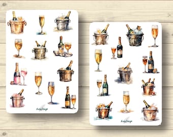 Sticker set champagne champagne bottles glasses champagne cooler party drinks celebration, stickers planner stickers, cute scrapbooking stickers