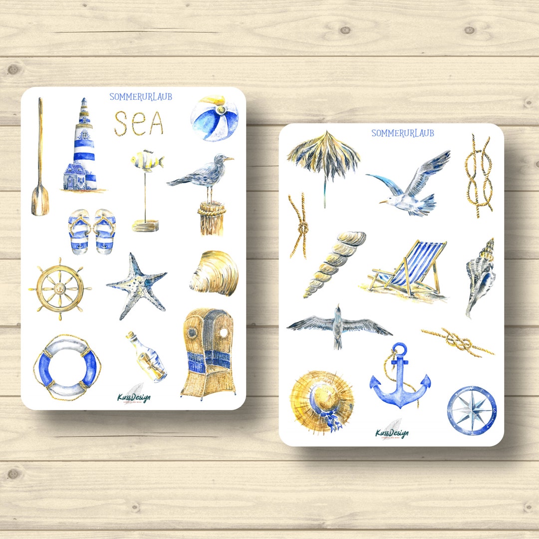 Meer Sticker Sticker Set Sommerurlaub Strand Meer Möwe Seestern - Etsy