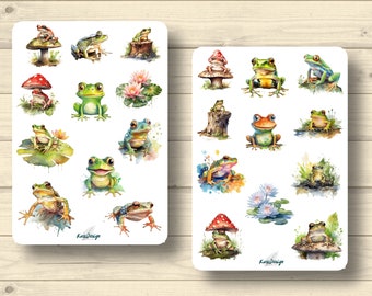Sticker Set Frogs Toads Meadow Nature Animals Mushrooms Forest Cute Stickers Planner Stickers, Scrapbook Stickers