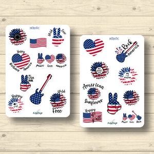 Set di adesivi, 4 luglio, Giorno dell'Indipendenza, Stati Uniti, America, adesivi per pianificatore di adesivi, simpatici adesivi per scrapbooking