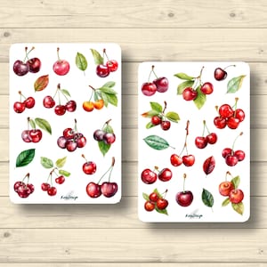 Sticker set, cherries, sweet cherries, cherry tree, fruits, healthy, sweet, crunchy, stickers, planner stickers, scrapbook stickers