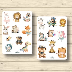 Sticker Set, niedliche Tiere Teddy, Hase, Fuchs, Löwe, Zebra, Aufkleber Planner Stickers, cute Scrapbooking Stickers