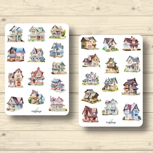 Sticker Set Häuser Gebäude Architektur bunt Terrasse Balkon zu Hause Heim Aufkleber Planner Stickers, cute Scrapbooking Stickers