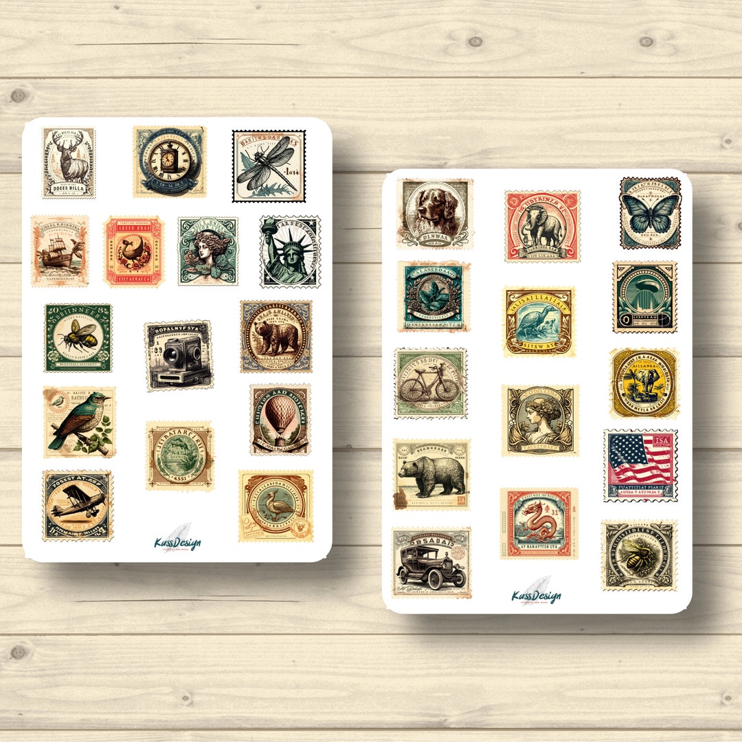 Sticker Set Vintage Decorative Stamps Old Stamps Worldwide Travel ...