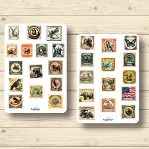 Sticker Set vintage Zierbriefmarken alte Briefmarken weltweit Reisen, Aufkleber Planner Stickers, cute Scrapbooking Stickers