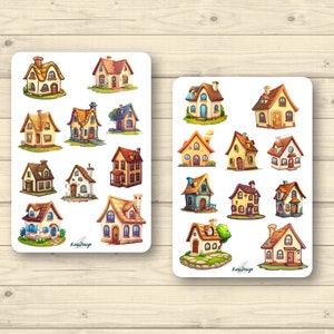 Ensemble d'autocollants jolies petites maisons