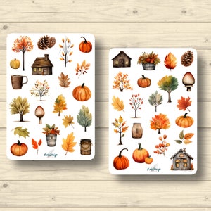Sticker Set Herbst Laubbäume Kürbisse Tannenzapfen Laubblätter Pilze, Aufkleber Planner Stickers, cute Scrapbooking Stickers