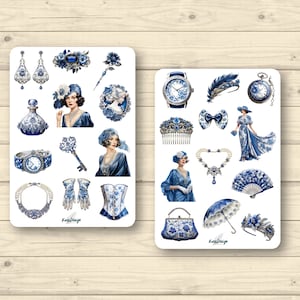 Sticker Set vintage Mode in Blau
