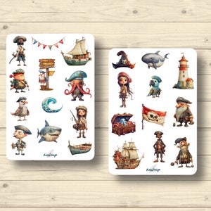 Sticker Set, kleine Piraten, Segelschiffe, Schatzkiste, Aufkleber Planner Stickers, cute Scrapbooking Stickers