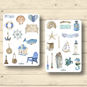 Sticker Set Beach Strand Sommer Urlaub maritim, Aufkleber Planner Stickers, cute Scrapbooking Stickers