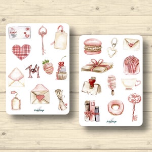 Sticker Set rosa vintage Gegenstände Schlüssel Briefumschlag Bücher Aufkleber Planner Stickers, cute Scrapbooking Stickers