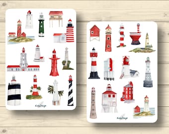 Sticker set, lighthouses, beach, sea, summer, vacation, sticker planner stickers, cute scrapbooking stickers