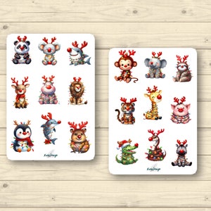 Sticker Set niedliche Tiere mit roter Nase und Lichterketten