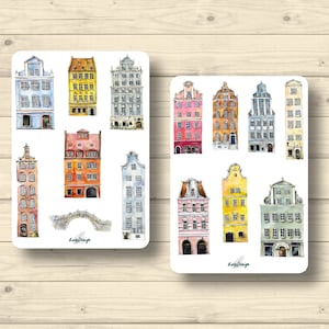Set di adesivi, Amsterdam, case, edifici, adesivi per pianificatore, simpatici adesivi per scrapbooking