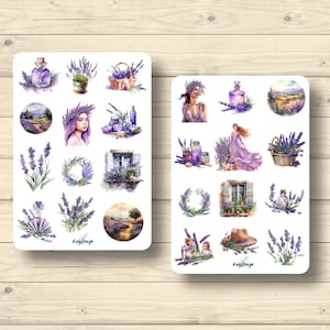 Sticker Set Lavendel Frau Mädchen Lavendelöl Parfüm Natur Lavendelfeld, Aufkleber Planner Stickers, cute Scrapbooking Stickers