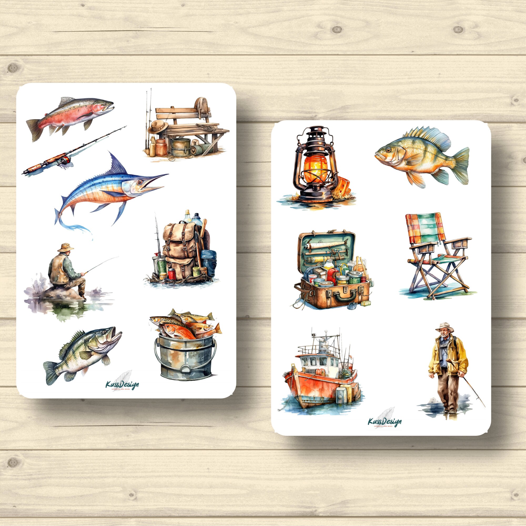 Sticker Set: Fishing, Angler, Fishing Rod, Fish, Fishing Boat, Sea ...