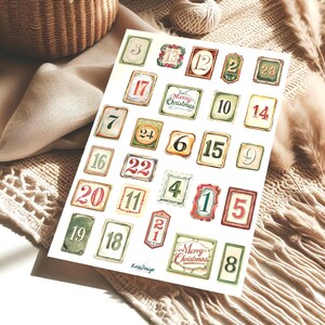 Feuille d'autocollants grand calendrier de l'Avent vintage
