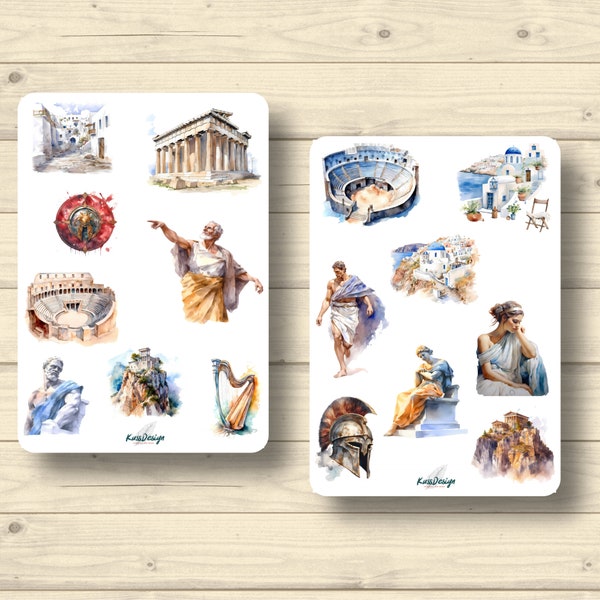 Sticker Set Griechenland griechische Götter Zeus Athene Akropolis Antike, Aufkleber Planner Stickers, cute Scrapbooking Stickers