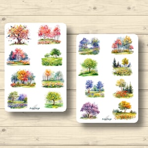 Set di adesivi foreste alberi autunnali paesaggi natura foresta foglie autunnali, adesivi adesivi per pianificatore, simpatici adesivi per scrapbooking