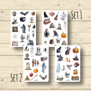 Sticker Sets Halloween Geister Kürbis Süßigkeiten schwarze Katze Werwolf, 2 Sets, Aufkleber Planner Stickers, Scrapbook Stickers