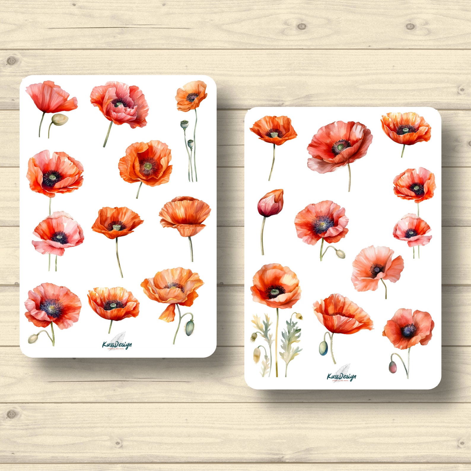 Sticker Set Poppies Plants Floral Blossoms Spring Stickers Planner ...