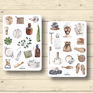 Stickerset, spa, wellness, massage, bad, aloë, aromatische kruiden, stickerplannerstickers, leuke scrapbookstickers