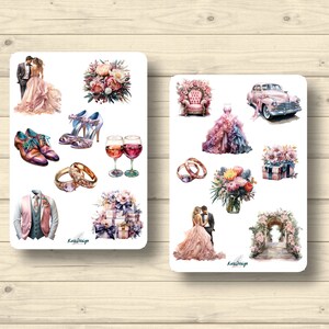 Sticker Set Hochzeit rosa pastell Ringe Brautpaar Geschenke Hochzeitsauto Blumen, Aufkleber Planner Stickers, cute Scrapbooking Stickers
