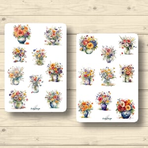 Sticker Set Blumenvasen Blumen Natur bunte Sträuße Pflanzen, Aufkleber Planner Stickers, cute Scrapbooking Stickers