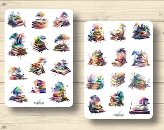 Sticker Set, Mystical Books, Watercolor, watercolor, stickers Planner Stickers, cute Scrapbooking Stickers