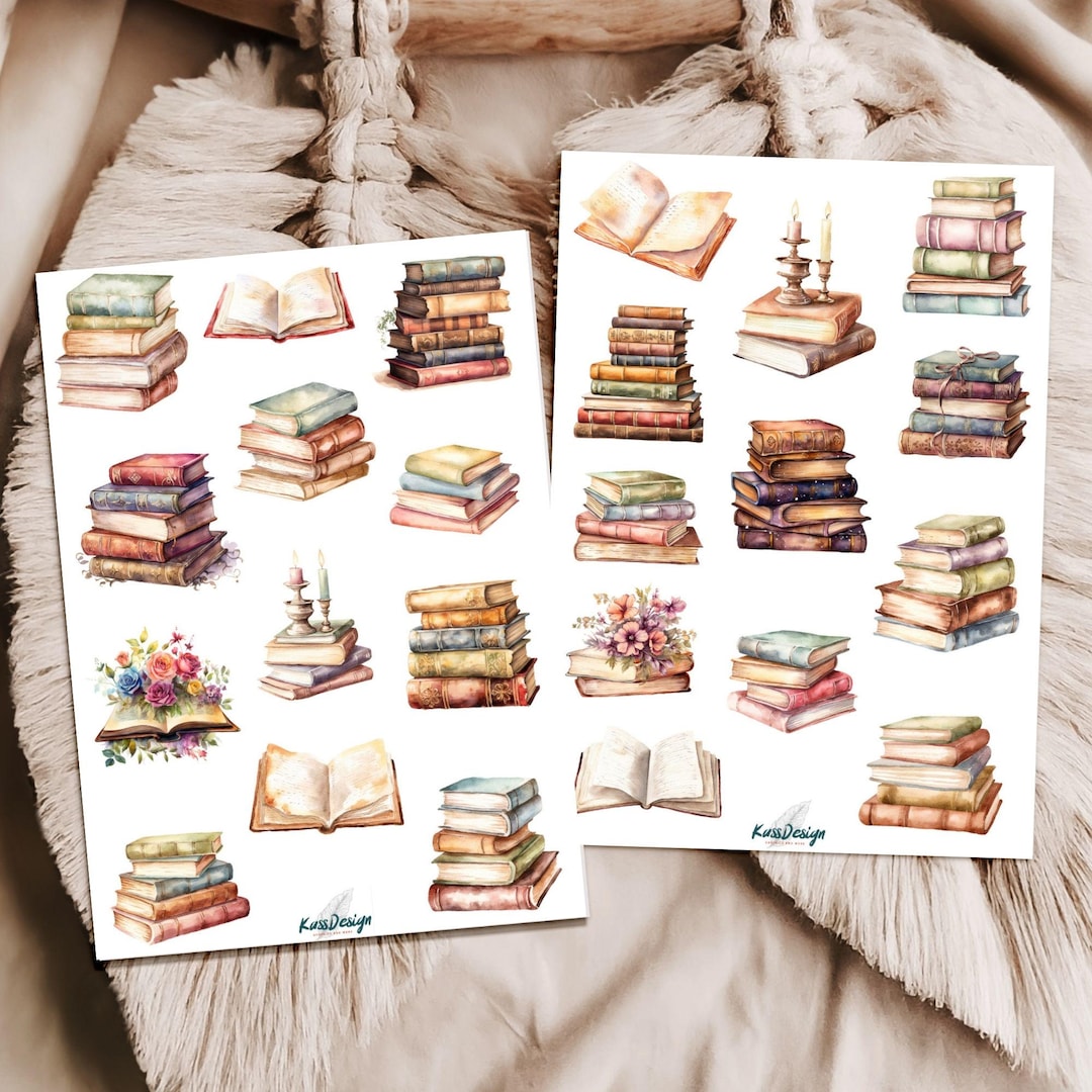 Sticker Set Books Vintage Book Stacks - Etsy
