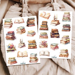 Sticker Set Bücher vintage Buchstapel