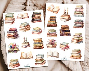 Sticker Set Books Vintage Book Stack