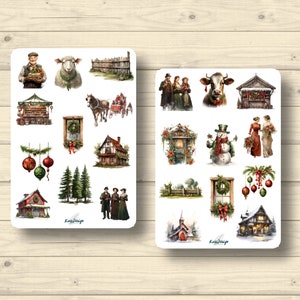 Sticker  Weihnachten vintage Farm Kirche Schneemann, Aufkleber Planner Stickers, cute Scrapbooking Stickers