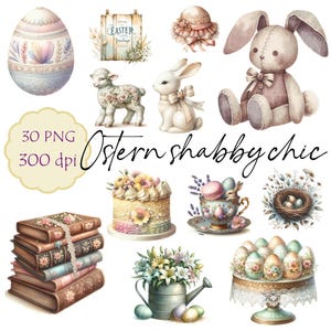 Ostern shabby chic, 30 transparente Cliparts, Bundle, png, kommerzielle Nutzung