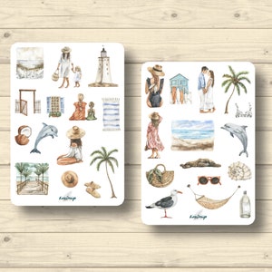 Sticker Set, Sommer, Strand, Urlaub, Palmen, Sand, Meer, Aufkleber Planner Stickers, cute Scrapbooking Stickers