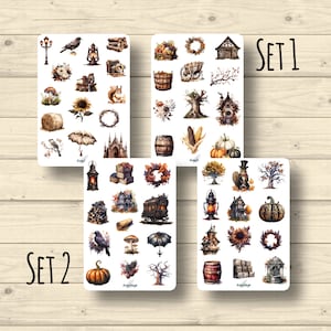 Conjuntos de pegatinas Otoño Gótico Calabaza Capilla Casas Grano Girasoles, 2 juegos, pegatinas planificador de pegatinas, lindas pegatinas de scrapbooking