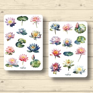 Sticker Set, Seerosen Blumen Pflanzen Wasserpflanzen Natur Sommer Aufkleber Planner Stickers, Scrapbook Stickers