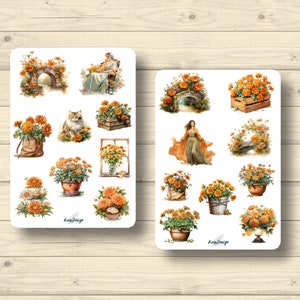 Sticker Set Herbst Astern Blumen Blumentopf floral Herbstpflanzen, Aufkleber Planner Stickers, cute Scrapbooking Stickers