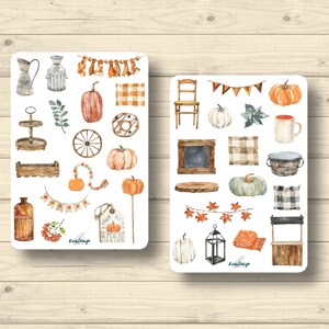 Sticker Set Herbst Deko Kürbisse Kannen Kissen zu Hause, Aufkleber Planner Stickers, cute Scrapbooking Stickers