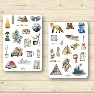 Conjunto de adesivos para acampamento e caminhada