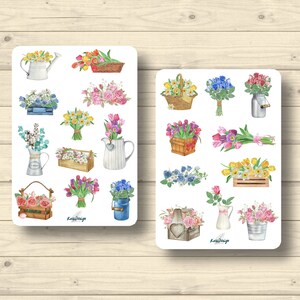 Sticker Set Blumen Sträuße Blumen-Arrangements Tulpen Rosen Aufkleber Planner Stickers, Scrapbook Stickers